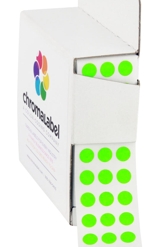 ChromaLabel 1/4 Inch Circle Sticker Labels, High Visibility Colored Dot Stickers with Handy Dispenser, Round Color Coding Labels - 1000 Sticky Dots, Fluorescent Green Stickers 1/4"