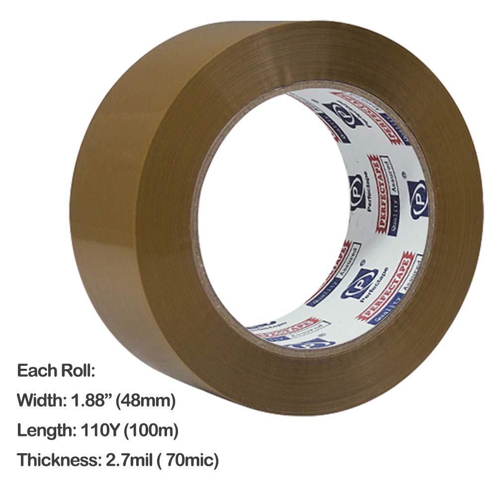 PERFECTAPE Heavy Duty Brown Packing Tape 12 Rolls, Total 1200M, 2.7 mil, 1.88 inch x 100 Meters, Ultra Strong, Refill for Packaging and Shipping 12-PACK