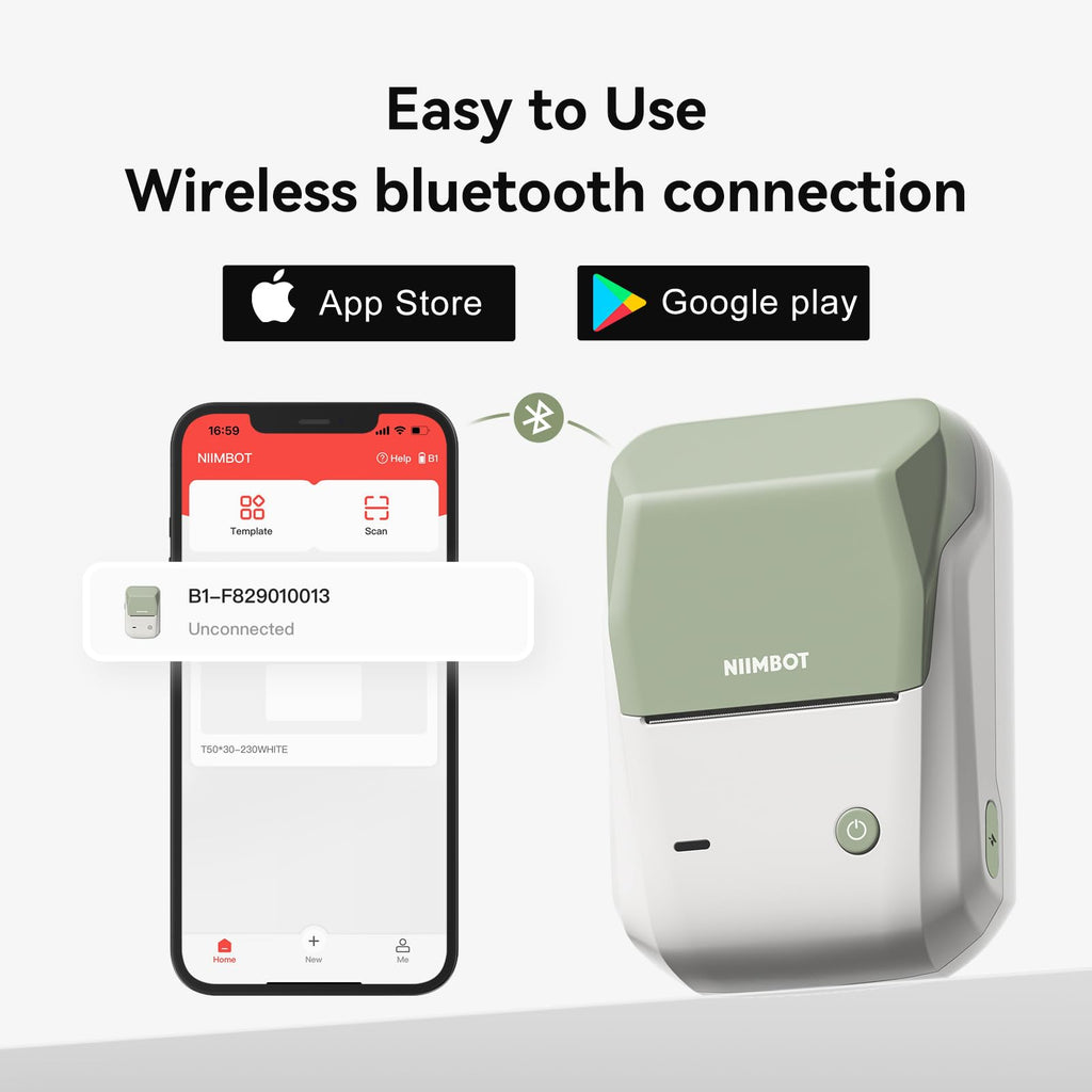 NIIMBOT B1 Label Maker Machine with Tape for Home and School, Green White Printer+Tape