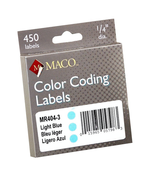 MACO Light Blue Round Color Coding Labels, 1/4 Inches in Diameter, 450 Per Dispenser Box (MR404-3) 450 per Box
