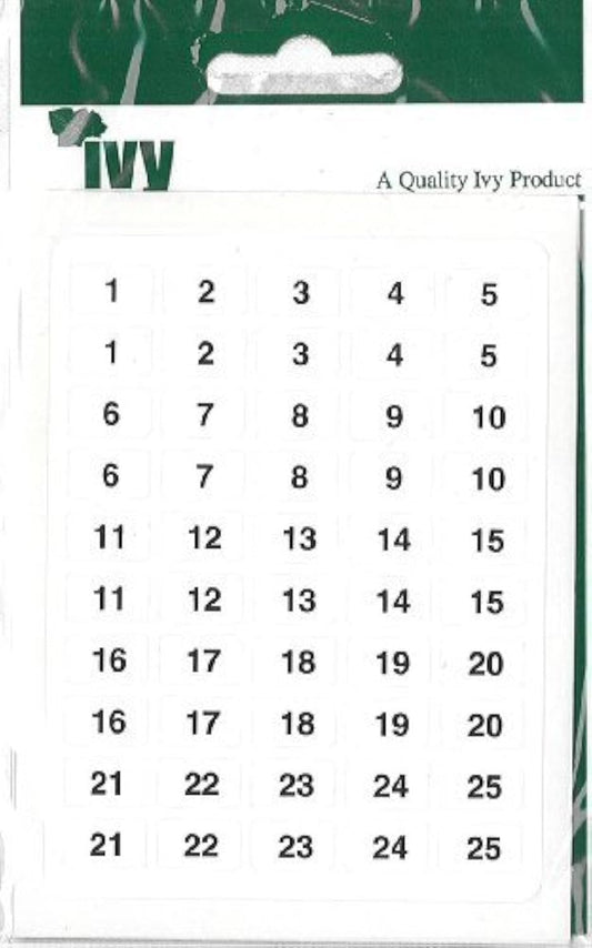 Ivy Stickers White 1-200 numbered self adhesive Labels 8x13 mm, 231030