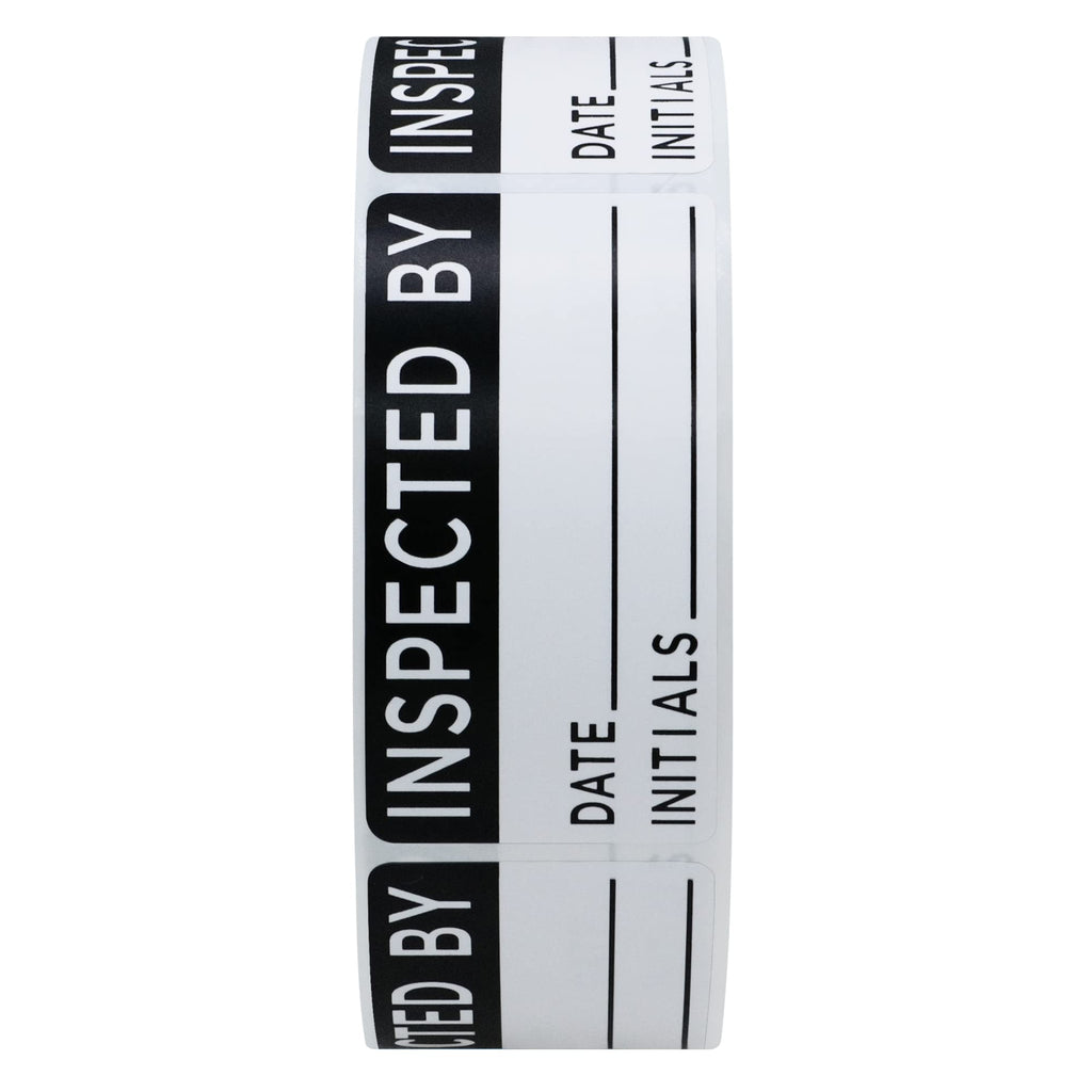Hybsk White and Black Inspected by Labels for Inventory 1 x 2 Inch Rectangle 500 Adhesive Stickers On A Roll