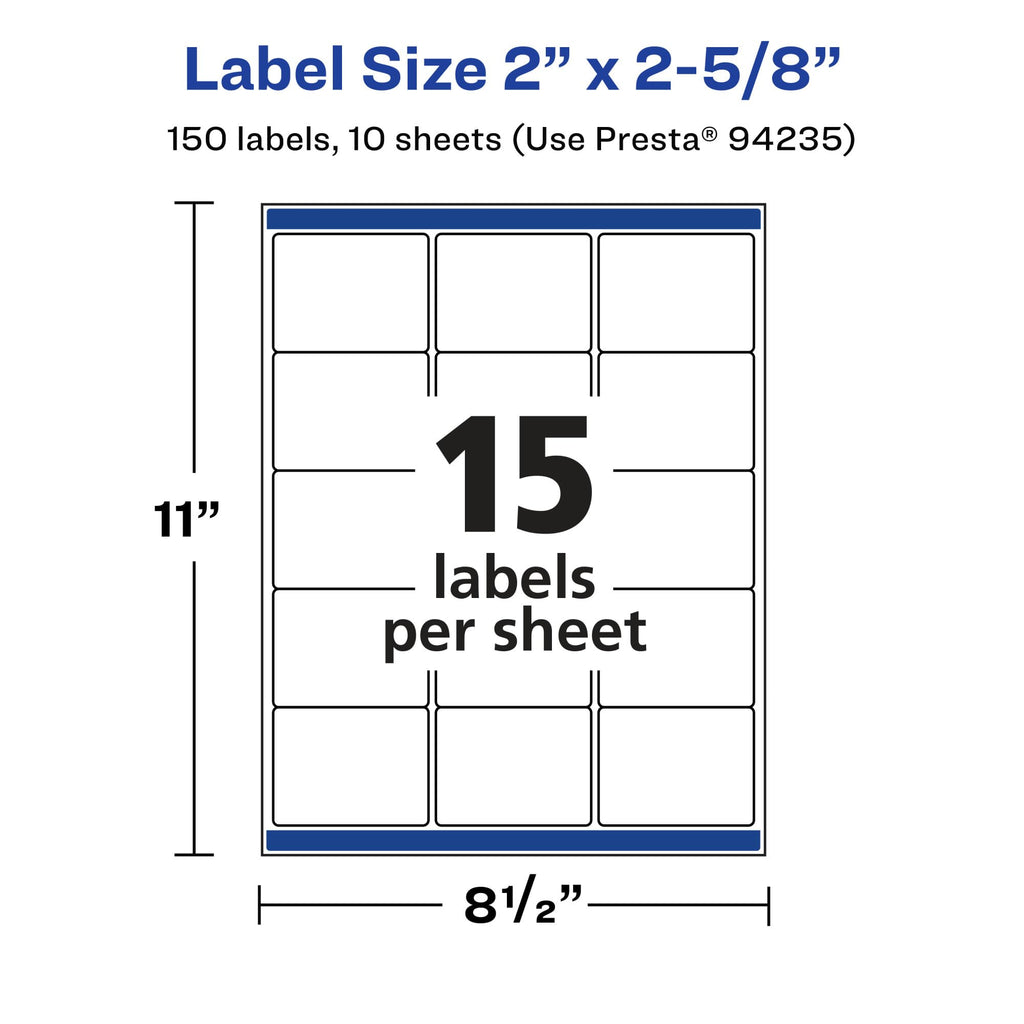 Avery Matte Clear Rectangle Labels, Sure Feed Technology, 2" x 2-5/8", 150 Matte Clear Labels, Laser/Inkjet Printable 150 labels