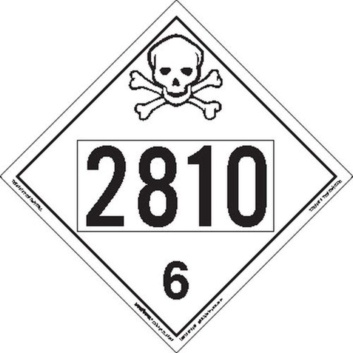 Labelmaster ZEZ52810 UN 2810 Toxic/Poison Hazmat Placard, E-Z Removable Vinyl (Pack of 25)