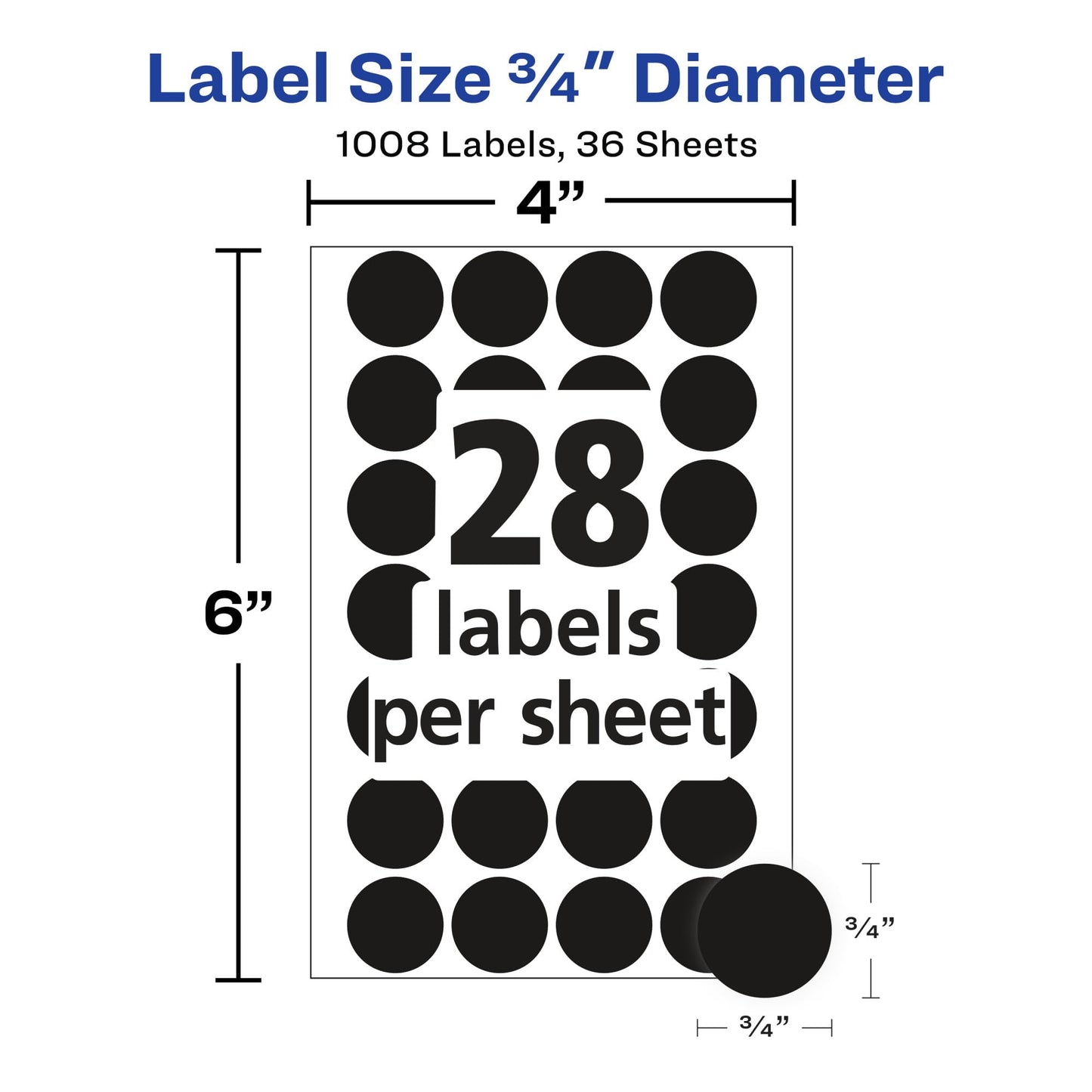 Avery Color-Coding Removable Labels, 3/4 Inch Round Labels, Black, Non-Printable, 1,008 Dot Stickers Total (5459)
