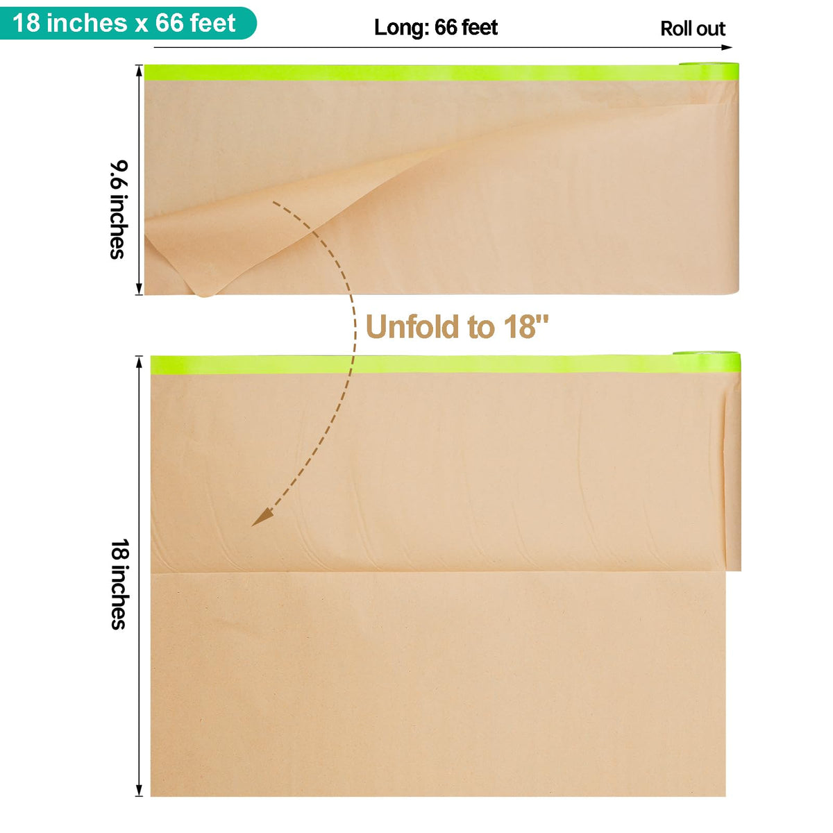 Tangibay Pre-Taped Masking Paper with Dispenser - 18" x 66' Painters Paper and Tape for Painting House, Auto Body, Cars (1 Dispenser 6 Refills) 1 Dsp. 6 Refills: 18"x66'
