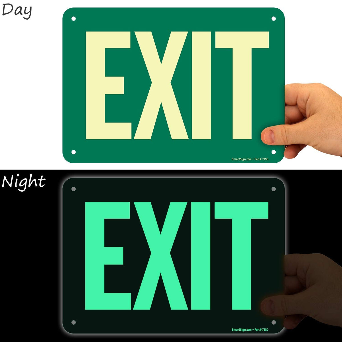 SmartSign "Exit" Sign | 7" x 10" Glow-in-The-Dark Aluminum, Made in USA