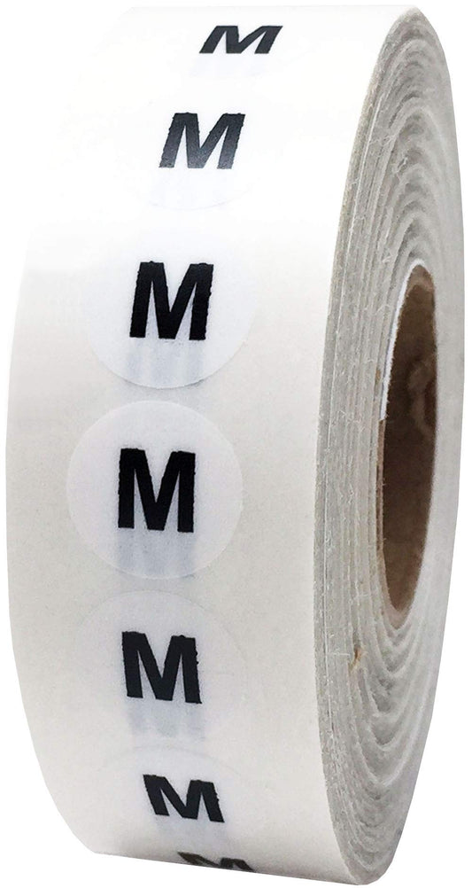 M Clear Clothing Size Strip Stickers, 3/4 x 4 Inch 200 Labels on a Roll M