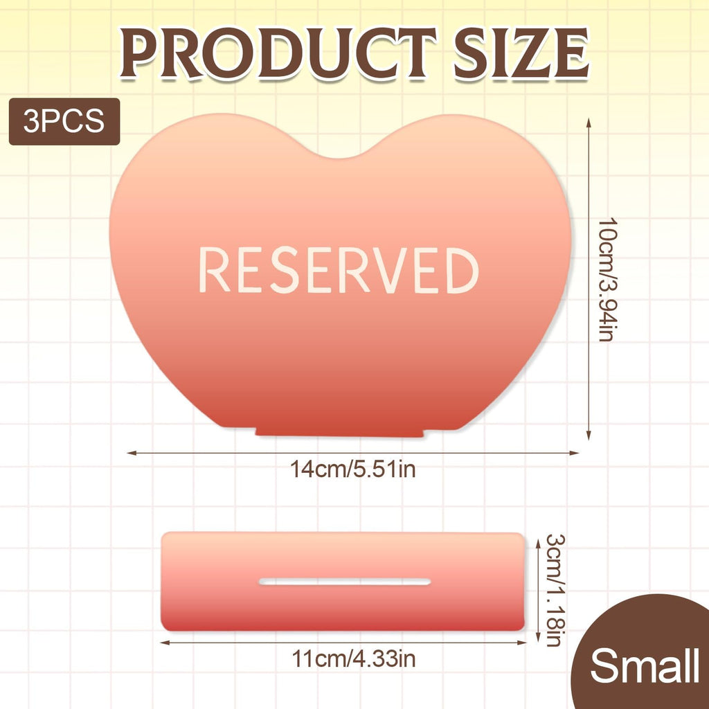 BLMHTWO 3pcs Rose Gold Heart Reserved Signs for Wedding Restaurant (3.94 * 5.5in)