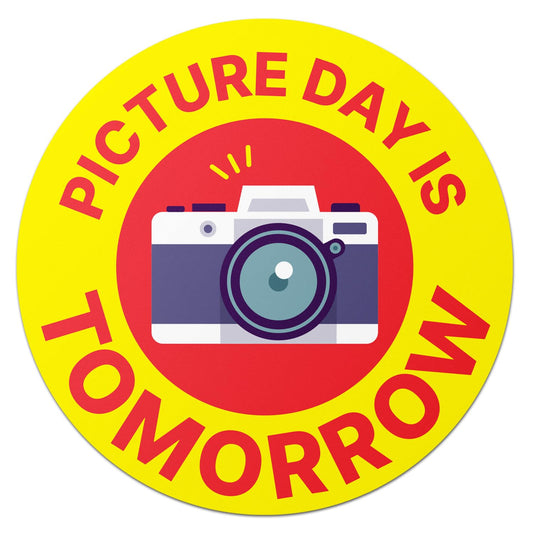 2 inch, Circle Dot, Picture Day is Tomorrow Labels - School Picture Day Stickers are Ideal for Reminders, Students, Teachers, Reminder for Parents (900 Labels, Red & Yellow) 900 Labels