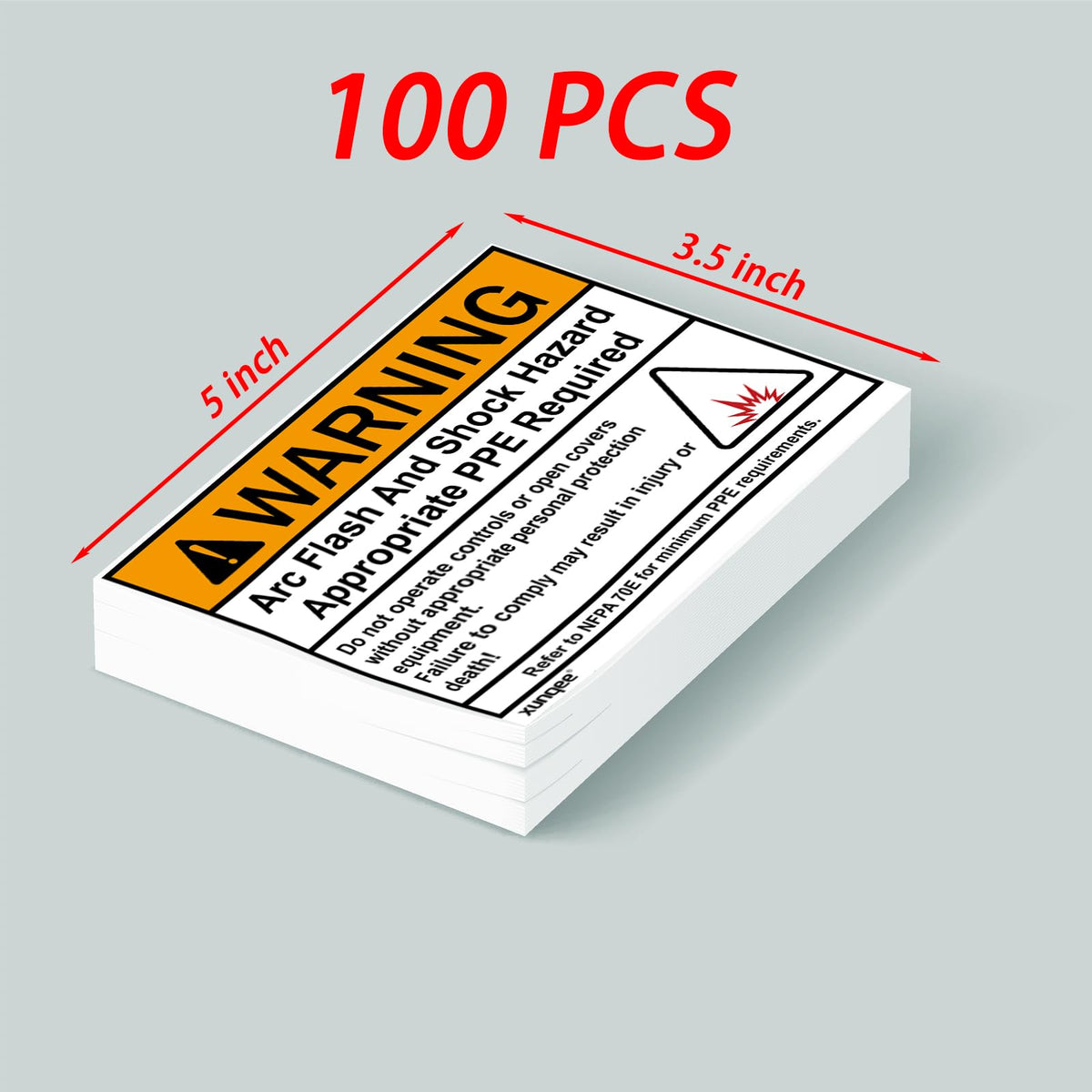 100 pack 5 * 3.5 inch WARNING Arc Flash and Shock Hazard Appropriate PPE Required,High Performance Vinyl Lable for electrical panel labels Safety Signs for the Workplace(orange warning label) orange warning label