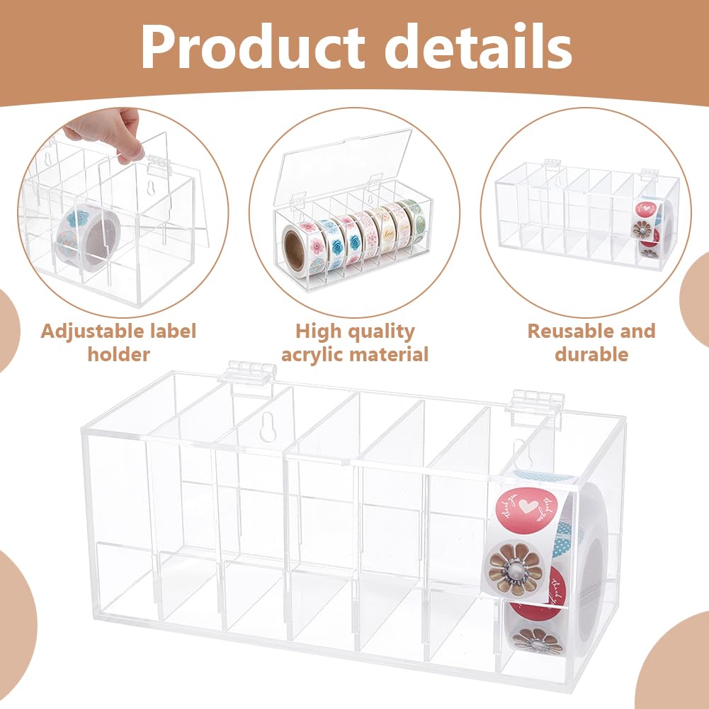 7‑Slot Clear Acrylic Adjustable Label Dispenser for Multi‑Roll