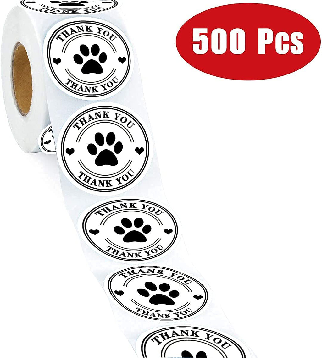 500 Pet Black Footprints Thank You Labels per Roll,Puppy Paw Stickers for Cookie Bag,Gift Box (Pack of 2) small (Pack of 2)