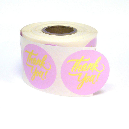 NextDayLabels - 500 Thank You Stickers/for Company Promotional Items, Party Favors, Envelopes, or Business Merch/Round, 1.5 inches, Pink and Gold Foil Lettering