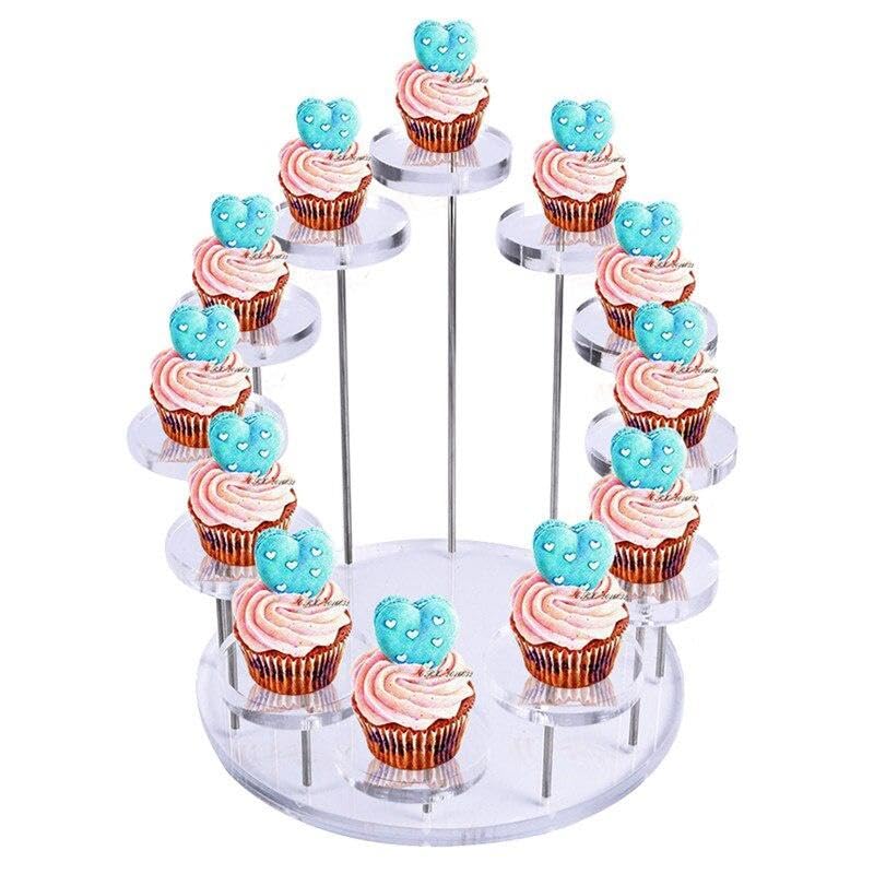 Cupcake Stand Acrylic Display Stand for Jewelry/Cake Transparent Dessert Rack Wedding Birthday Party Decoration Tools (white,12circles) white 12circles