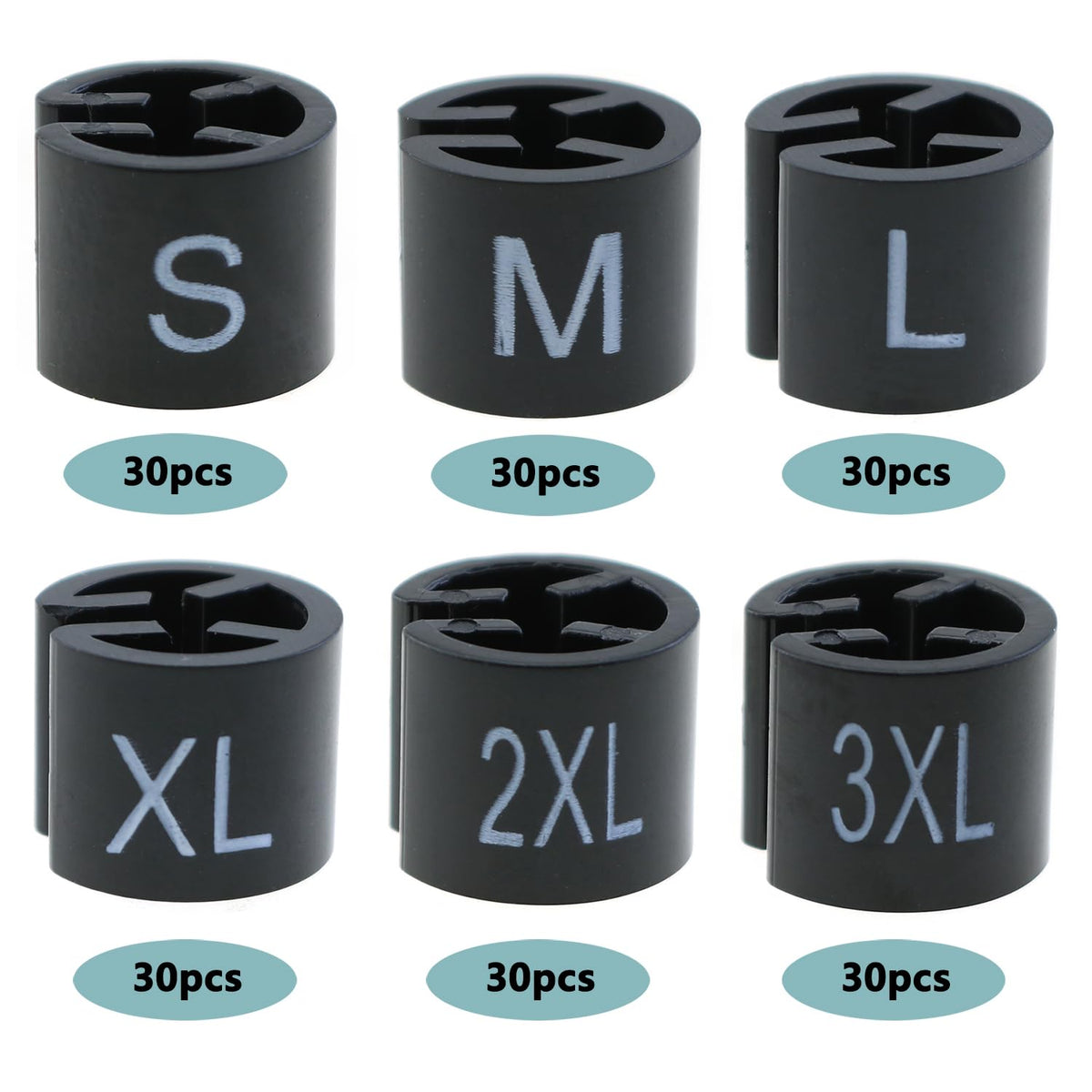 180PCS Round Plastic Hanger Size Marking Button S/M/L/XL/2XL/3XL Black Code Garment Size Marking Tool Suitable for 3-5mm Hanger Rod