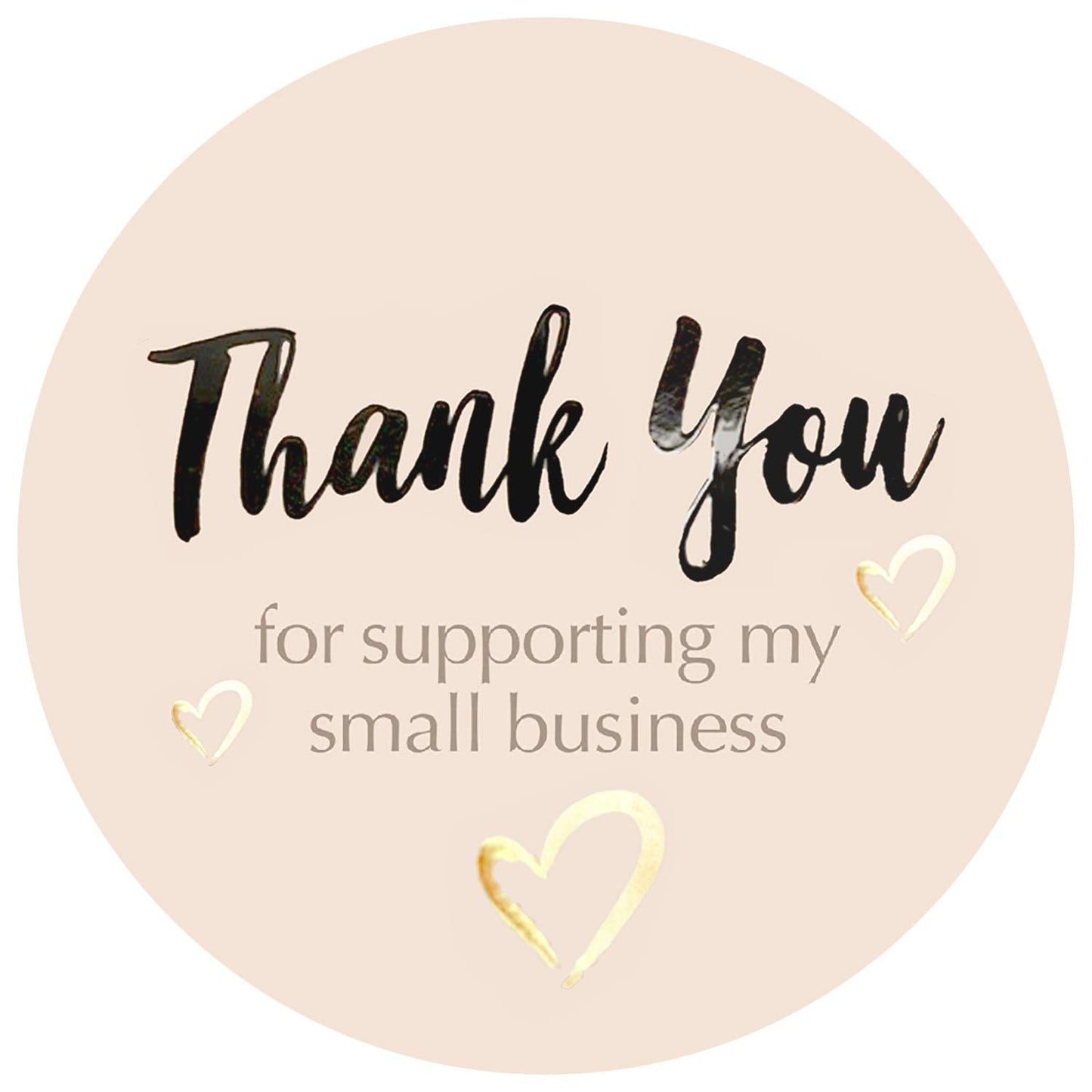 easykart labels 400 Thank You for Supporting My Small Business Sticker Labels | Pastel Peach Color with Gold Foil Hearts | 1.5" Round in Roll | Highly Recommended for Small Business Owners 400 Stickers