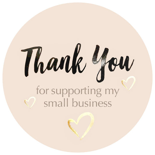 easykart labels 400 Thank You for Supporting My Small Business Sticker Labels | Pastel Peach Color with Gold Foil Hearts | 1.5" Round in Roll | Highly Recommended for Small Business Owners 400 Stickers