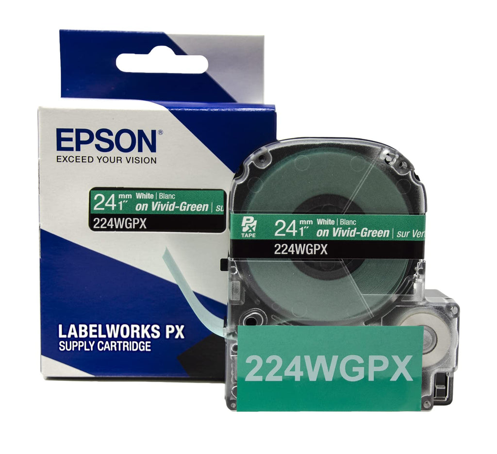 Epson LABELWORKS 224WGPX Label Tape - White on Green - 1" (24mm), 30ft