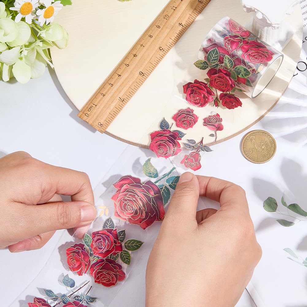 GORGECRAFT 2m*50mm Pre Cut Floral PET Tape Rose Aesthetic Tapes Journaling Scrapbook Tape Bujo Planner Supplies for Journal Book Card Diary Envelope Scrapbooking Crafts