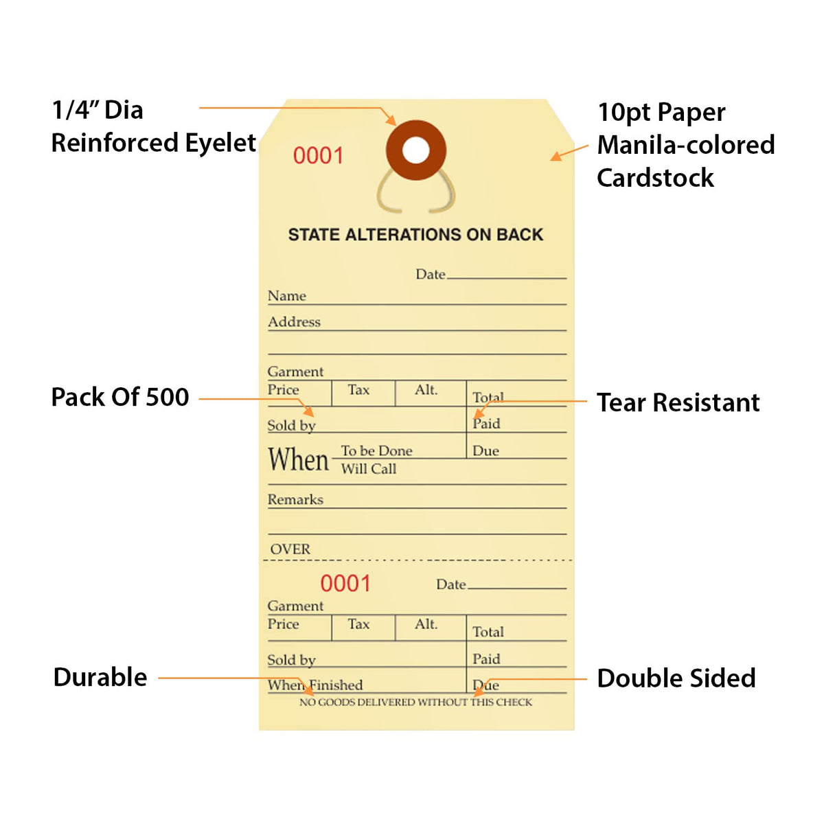 SmartSign Numbered Alteration Tags | 3.125" x 6.25" Manila Stock, Pack of 500