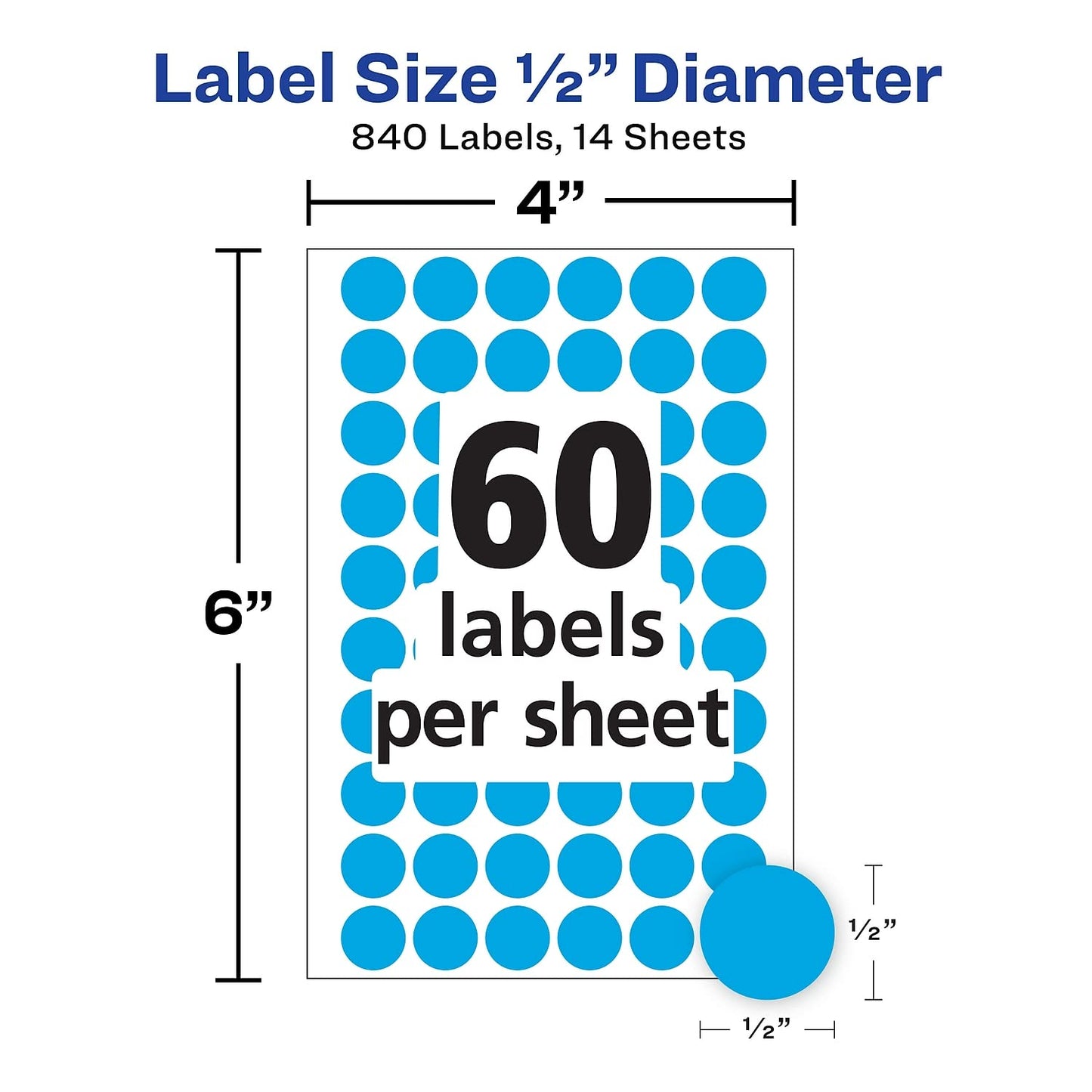 Avery Color-Coding Removable Labels, 1/2 Inch Round Stickers, Light Blue, Non-Printable, 840 Dot Stickers Total (5050) One Size