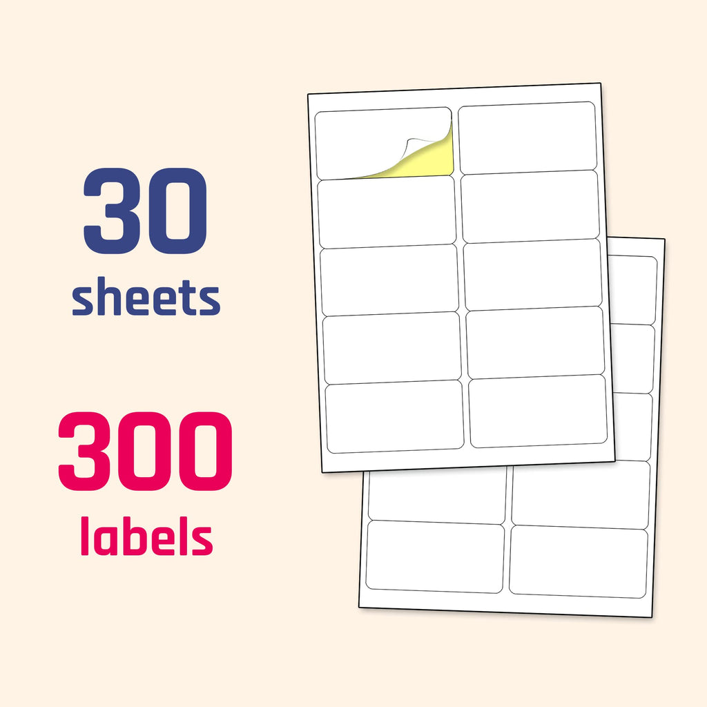 Printable white sticker labels, 2x4 inches, laser and inkjet compatible, matte finish, 30 sheets with 10 labels per page by TownStix.