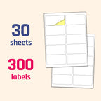 Printable white sticker labels, 2x4 inches, laser and inkjet compatible, matte finish, 30 sheets with 10 labels per page by TownStix.