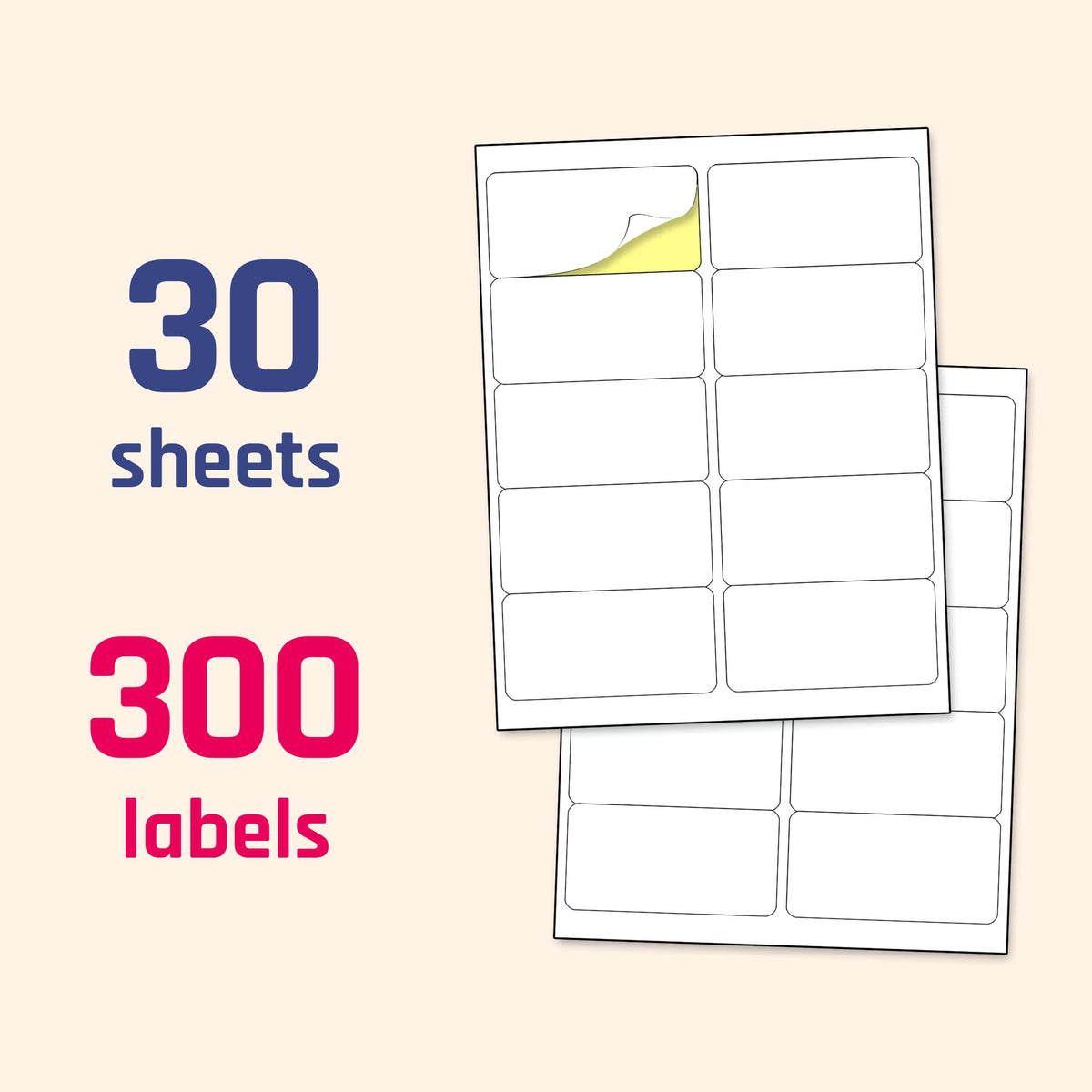 Printable white sticker labels, 2x4 inches, laser and inkjet compatible, matte finish, 30 sheets with 10 labels per page by TownStix.