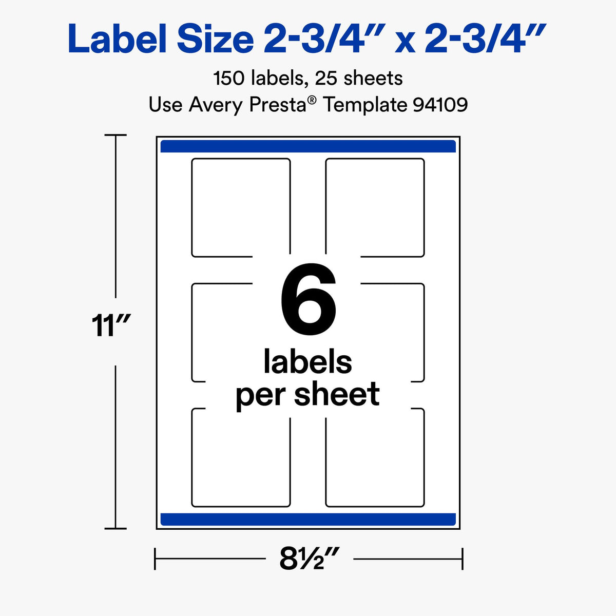 Avery® Matte White Square Labels, 2.75" x 2.75", 150 Total 150 labels