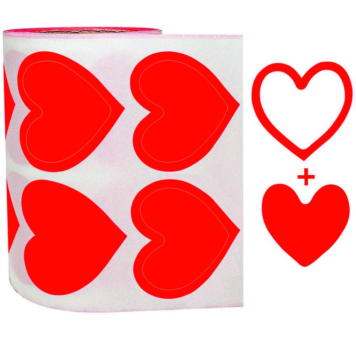 Red Heart Shape Happy Mother's Day Stickers Red Heart Shape Tanning Adhesive Stickers,Wedding Party Back to School Favor Labels, 1.5 Inch and 1.25 Inch DIY Labels for Scrapbooking, 500 Pcs Per Roll