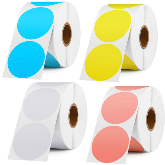 1.5 Inch 2400 Labels Circle Direct Thermal Sticker Labels Self-Adhesive Round Thermal Printer Stickers for Color Coding DIY Envelope Seal Inventory Business Labeling Compatible with Rollo, 4 Colors
