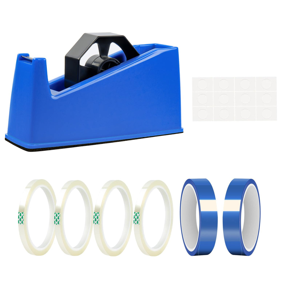 HTVRONT Heat Tape Dispenser + 4 Rolls Heat Tape for Sublimation White 10mm x33m(108ft) + 2 Rolls Heat Resistant Tape Blue 20mm x33m(108ft)