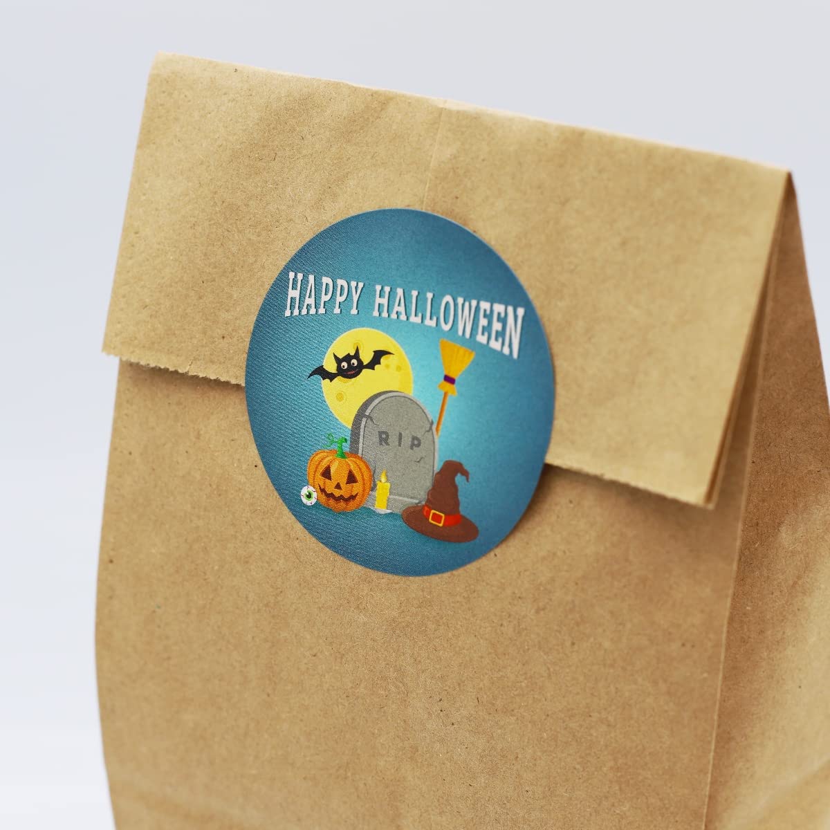 Happy Halloween Stickers 2.5 Inch Round Circle Dots 4 Different Designs 100 Total Adhesive Stickers