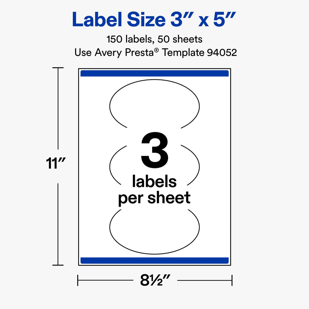 Avery® Printable Matte White Oval Labels, 3" x 5", 150 Total 150 labels