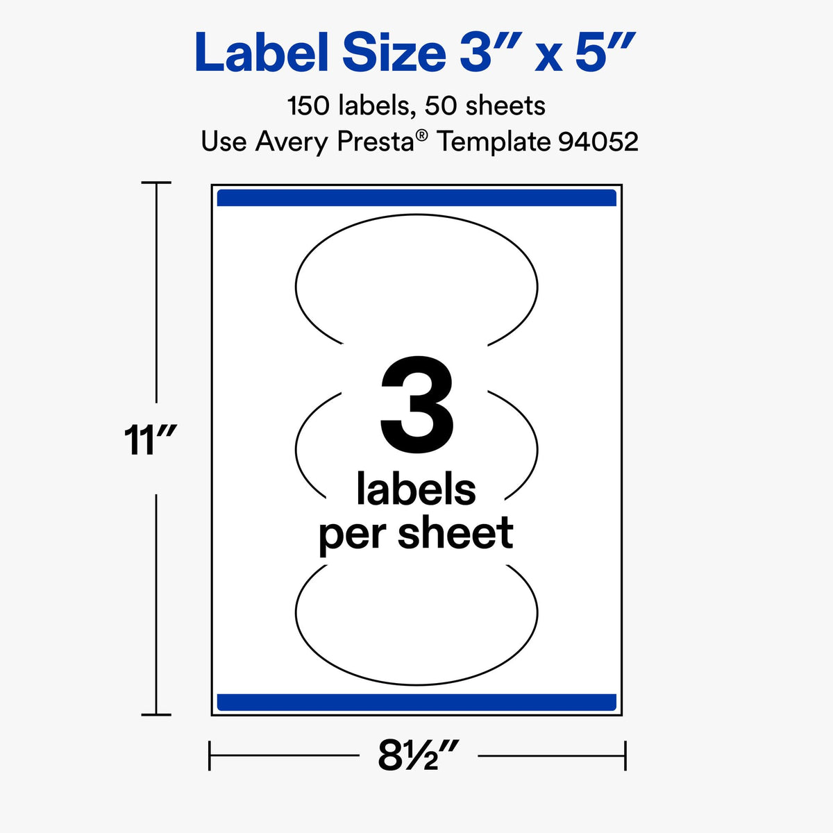 Avery® Printable Matte White Oval Labels, 3" x 5", 150 Total 150 labels