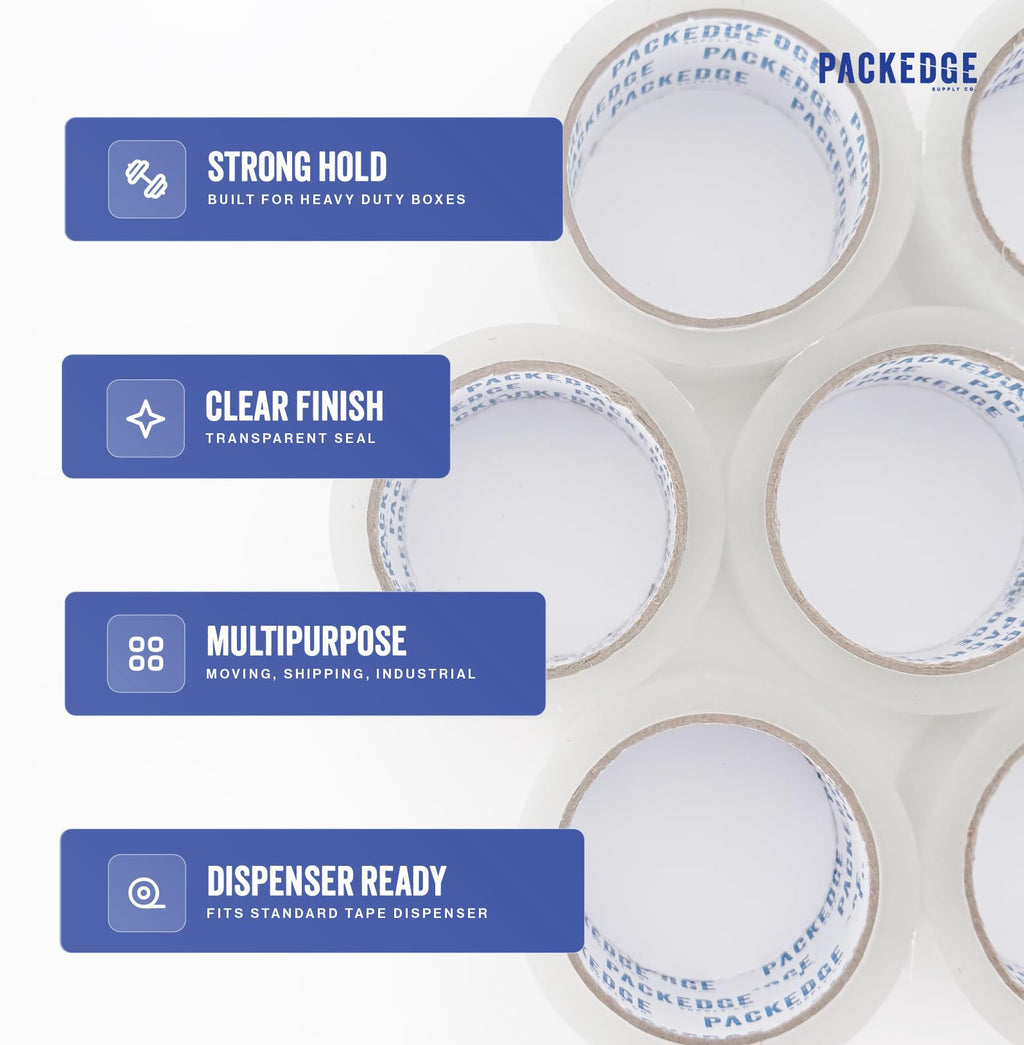 Packedge Clear Packing Tape, 12 Rolls, 1.88 in x 60 Yd Heavy Duty Shipping