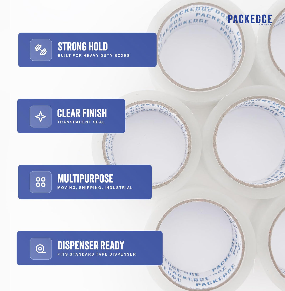 Packedge Clear Packing Tape, 12 Rolls, 1.88 in x 60 Yd Heavy Duty Shipping