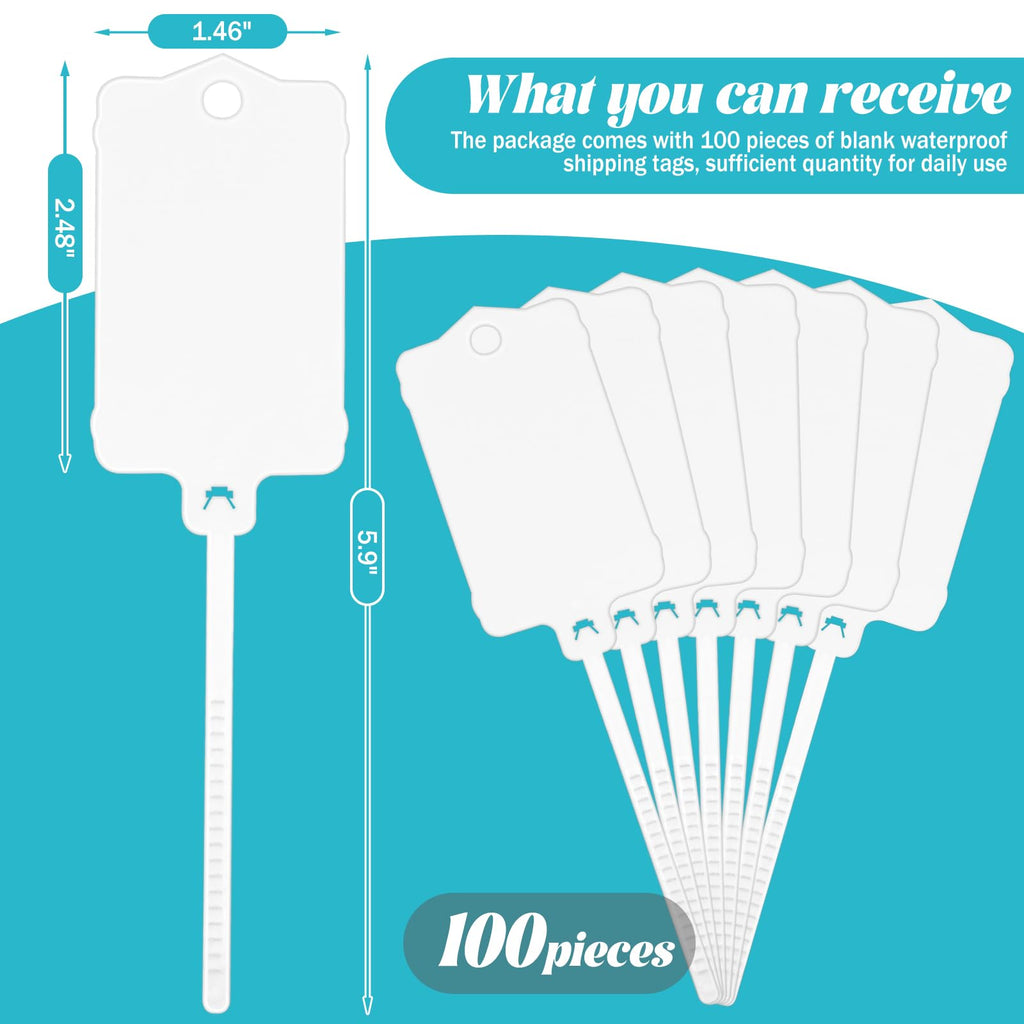 LeonBach 100 Pcs 1.46“ x 2.48” Plastic Shipping Tags, White