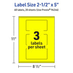 Avery® Printable Rectangle Labels, Sure Feed® Technology, 2-1/2" x 5", Neon Yellow Labels, Print-to-The-Edge, Laser/Inkjet Printable, 60 Total, Great for Candles and Ingredients 60 labels