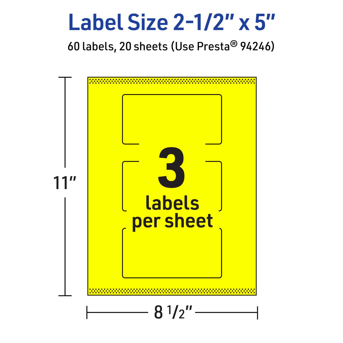 Avery® Printable Rectangle Labels, Sure Feed® Technology, 2-1/2" x 5", Neon Yellow Labels, Print-to-The-Edge, Laser/Inkjet Printable, 60 Total, Great for Candles and Ingredients 60 labels
