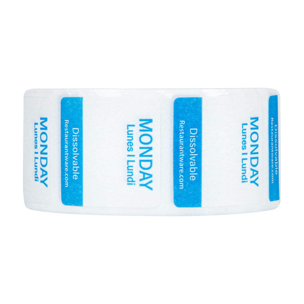 Restaurantware RW Smart 1 Inch x 1 Inch Food Rotation Labels 3500 Dissolvable Food Safety Labels - Premium Trilingual Paper Day Of The Week Labels For Food Storage Or Prep Weekly 7-Day