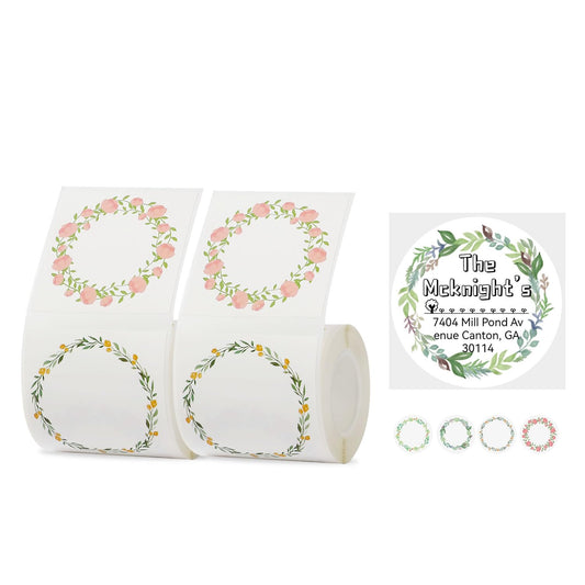 2 Rolls Multi-Purpose Round Address Wedding Waterproof Label Sticker for B1/B21/B3S Label Printer, Bottle Mason Jars Spice Food Container Kitchen organizing Storage 50x50mm,150 Label/Roll-Flower Frame Flower Frame Set