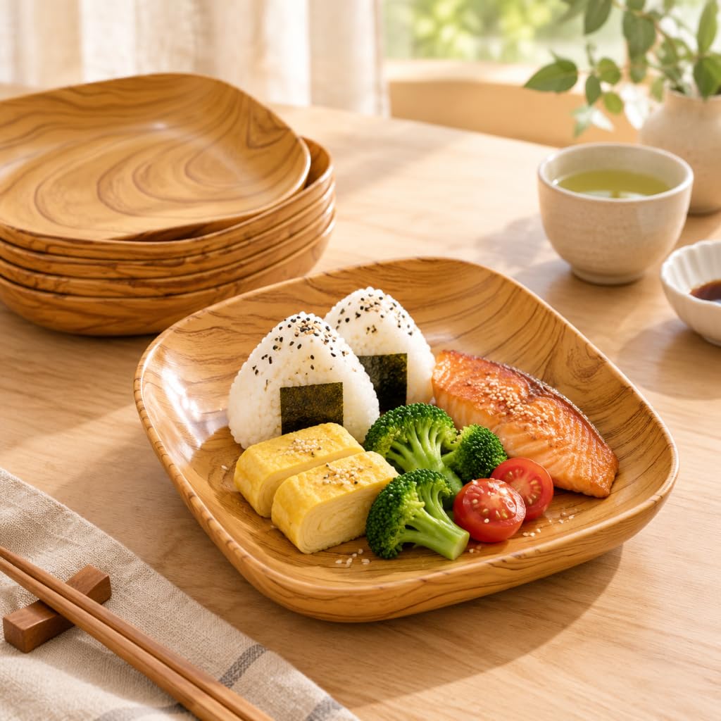 6PCS Wood-grain pattern multi-functional bone-serving dish