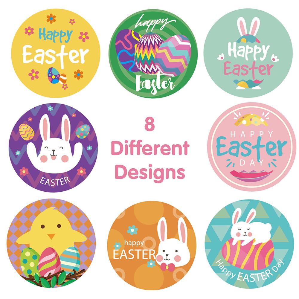 GeRRiT 500 PCS Cute Easter Stickers 1.5 Inch Happy Easter Label Stickers Self-Adhesive Bunny Stickers Easter Egg Stickers Party Decorative Supplies for Card Gift Envelopes Decoration, 1 Roll