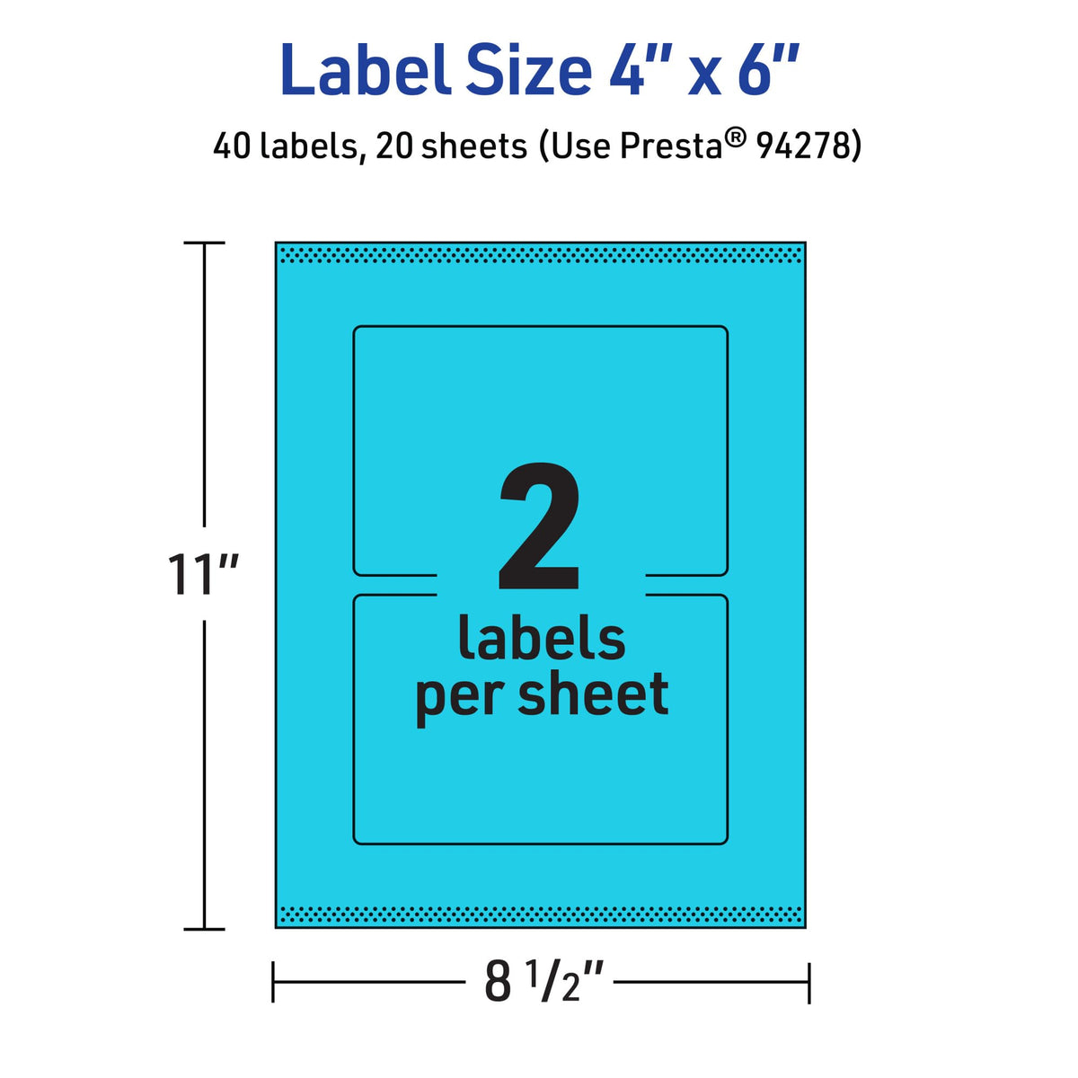 Avery Printable Rectangle Labels, Sure Feed Technology, 4" x 6", Bright Blue Labels, Print-to-The-Edge, Laser/Inkjet Printable, 40 Total, Great for Shipping and Packaging 40 labels