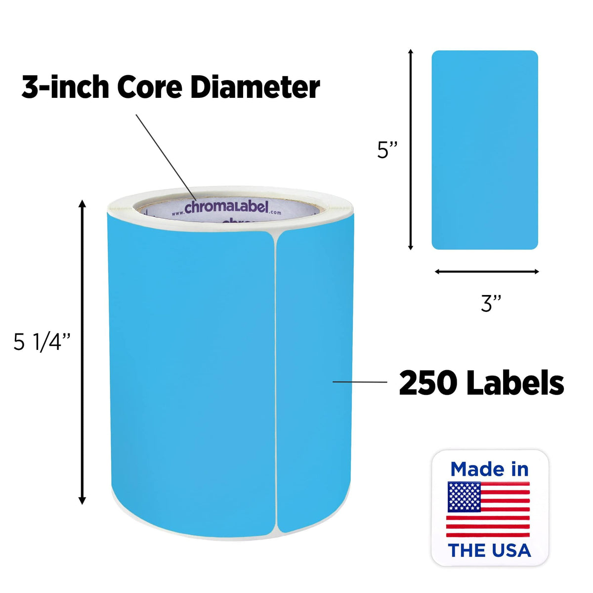 ChromaLabel 3 x 5 Inch Light Blue Rectangle Labels, 250/Roll