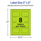 Avery Printable Rectangle Labels, Sure Feed Technology, 2" x 3", Bright Green Labels, Print-to-The-Edge, Laser/Inkjet Printable, 640 Total, Great for Mailing and Candles 640 labels