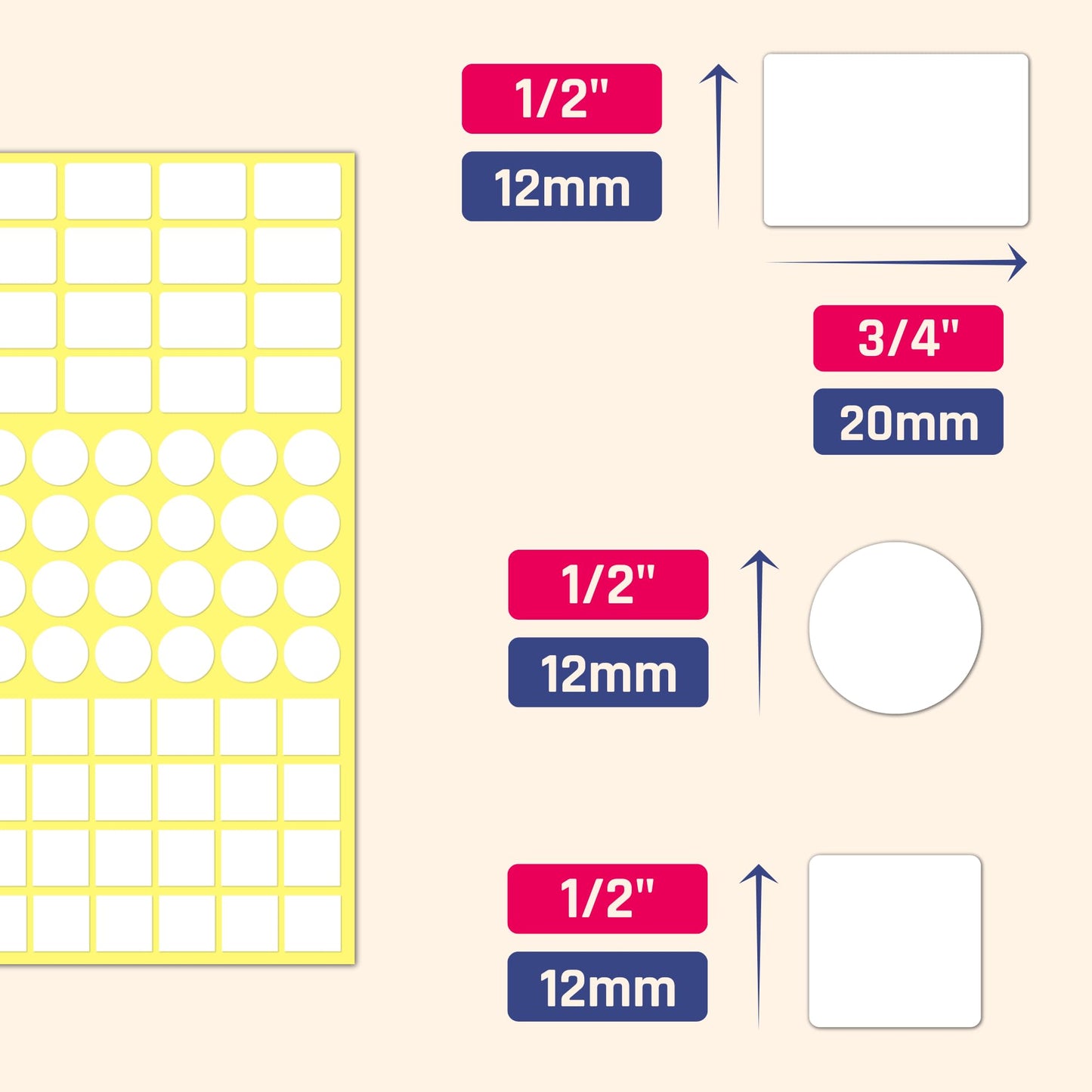 4000 Pieces, 3 Sizes - White Price Stickers, Small Pricing Tag Labels to Write On - 0.75 x 0.5 inch + 0.5 inch