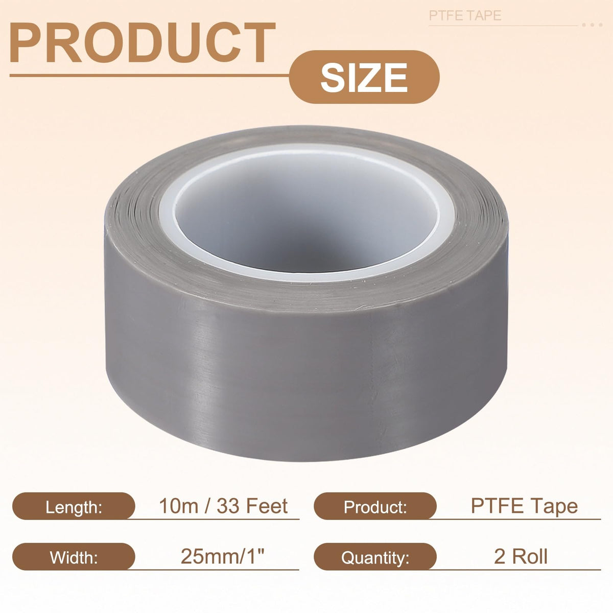 PATIKIL 1" x 33ft Heat Resistant Tape, High Temperature Tape PTFE Adhesive High Heat Tape Waterproof Smooth Surface for Vacuum Sealer Machine Insulation Protection, 0.13mm Thick, 2PCS 0.13x25mm
